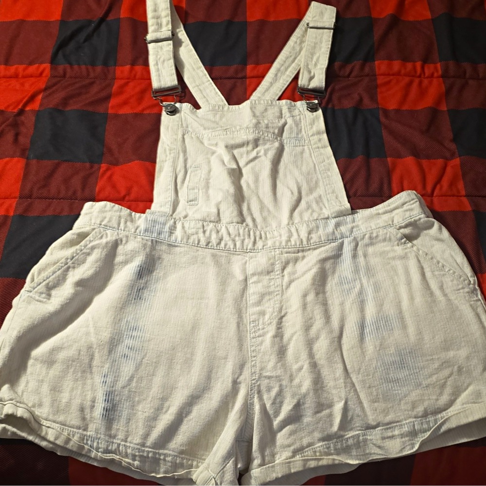 Vintage dELiA*s Y2k White Denim Distressed Overall Shortalls Women's L